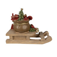 Clayre &amp; Eef | Decoratie kerstcadeaus op slee Bruin, Rood 38x16x29 cm | 6PR3908