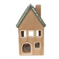 Clayre &amp; Eef | Theelichthouder Kerst Huisje Bruin, Groen 8x8x15 cm | 6CE1600