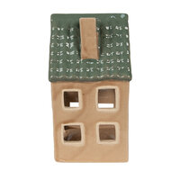 Clayre &amp; Eef | Theelichthouder Kerst Huisje Bruin, Groen 8x8x15 cm | 6CE1600