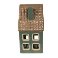 Clayre &amp; Eef | Theelichthouder Kerst Huisje Groen, Bruin 9x8x15 cm | 6CE1601