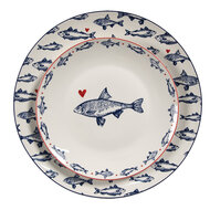 Clayre &amp; Eef | Servies Dinerbord Wit Blauw &oslash; 20x2 cm | SSFDP