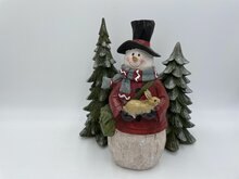 Sneeuwman sjaal pop hout rood wit groen decoratie beeld 28 cm met konijn &amp; tas | US1170050B | Home Sweet Home