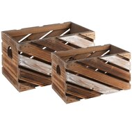 Dekoratief | Set 2 bakjes gestreept, hout, 35x25x18cm | A215448