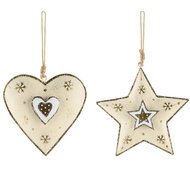 Dekoratief | Hanger hart/ster, goud, metaal, 9x2x9cm, set van 2 stuks | A215519