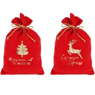 Dekoratief | Kerstzak rood &#039;Livraison Express&#039;, fluweel, 18x28cm, set van 2 stuks | A218343