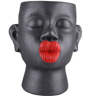 Dekoratief | Bloempot gezicht m/rode lippen, cement, 16x15x18cm | A220050