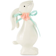 Dekoratief | Bunny staand met bloemenstrikje, keramiek, wit, 9x6x17cm | A200281