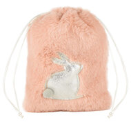 Dekoratief | Zakje met bunny, stof, roze/grijs, 18x13cm, set van 2 stuks | A200368