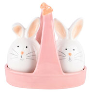 Dekoratief | Duo peper/zout bunnies, wit/roze, keramiek, 13x8x12cm | A220406