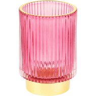 Dekoratief | Theelichtglas geribbeld op voet, roze/goud, 9x9x13cm | A225029