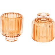 Dekoratief | Theelichtglas geribbeld, oranje, 9x9x10cm | A225035