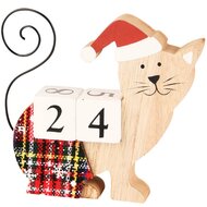 Dekoratief | Poes kalender m/kerstmuts, rood/naturel, hout, 9x16x4cm | A225078