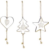 Dekoratief | Hanger hart/boom/ster, zwart/wit/goud, metaal, 27x7x1cm, set van 3 stuks | A225147