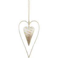 Dekoratief | Hanger hart, wit/goud, metaal, 15x8x1cm | A225149