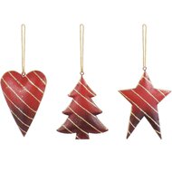 Dekoratief | Hanger hart/ster/boom, rood/goud, metaal, 11x8x2cm, set van 3 stuks | A225152