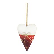 Dekoratief | Hanger hart m/strikje, wit/rood, metaal, 11x8x3cm | A225155