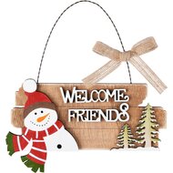 Dekoratief | Hanger &#039;Welcome Friends&#039; m/sneeuwman, hout, 19x19cm | A225180