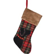 Dekoratief | Kerstkous m/hond, rood/zwart geruit, textiel, 46x24cm | A225471