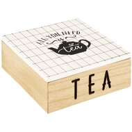 Dekoratief | Theedoos &#039;All you need is Tea&#039;, naturel/wit, hout, 17x17x7cm | A225558