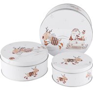 Dekoratief | Set 3 dozen rond &#039;Rudolph&#039;, metaal, 20x20x9cm | A225590