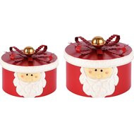 Dekoratief | Set 2 dozen rond &#039;Santa Face&#039;, rood, metaal, 20x20x16cm | A225732