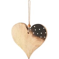Dekoratief | Hanger hart, naturel/zwart, hout, 11x11x2cm | A228069