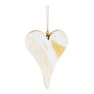 Dekoratief | Hanger hart &#039;Marbled&#039;, wit/goud, hout, 17x12x2cm | A228087