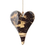 Dekoratief | Hanger hart &#039;Marbled&#039;, zwart/goud, hout, 20x15x2cm | A228090