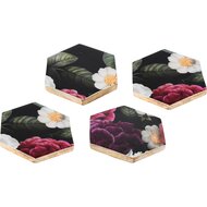 Dekoratief | Set 4 coaster &#039;Flowers Opulence&#039;, hout, 10x10x1cm | A228097