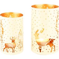 Dekoratief | Set 2 Waxinelichthouders &#039;Mighty Deer&#039;, wit/goud, metaal, 14x14x25cm | A228292