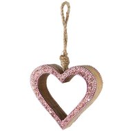 Dekoratief | Hanger hart open &#039;Pink Pearly&#039;, hout/parels, 10x10x2cm | A228116
