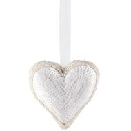 Dekoratief | Hanger hart wit, stof/pailletten, 10x10x4cm | A228125