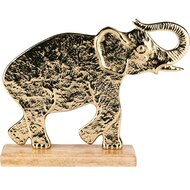 Dekoratief | Deco olifant op voet, goud/naturel, aluminium/hout, 25x5x20cm | A228151
