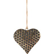 Dekoratief | Hanger hart, zwart/goud, metaal, 10x10x1cm | A228185