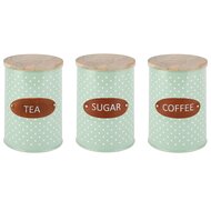 Dekoratief | Bewaarpot &#039;Coffee/Tea/Sugar&#039;, munt/wit, 10x10x15cm, set van 3 stuks | A228204