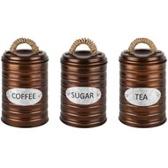 Dekoratief | Bewaarpot &#039;Coffee/Tea/Sugar&#039;, brons, metaal, 10x10x14cm, set van 3 stuks | A228206