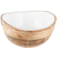 Dekoratief | Bowl wit/naturel, hout/email, 25x25x13cm | A228254