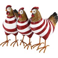Dekoratief | Trio kippen staand, gestreept, rood/wit, resina, 22x11x16cm | A230145