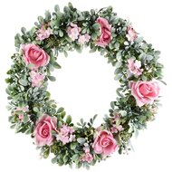 Dekoratief | Krans m/bloemen, groen/roze, naturel,  36x36x6cm | A230157