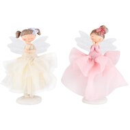 Dekoratief | Engeltje staand m/fluffy rokje, roze/wit, resina, 16x16x23cm, set van 2 stuks | A230373