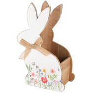 Dekoratief | Bakje bunny m/bloemen, wit, hout, 12x10x31cm | A230387