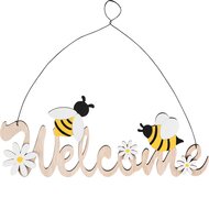 Dekoratief | Hanger &#039;Welcome&#039; m/bijen, naturel/geel, hout, 26x1x18cm | A230631