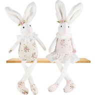 Dekoratief | Deco bunny m/hangbenen, stof, 11x6x34cm, set van 2 stuks | A230657