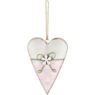 Dekoratief | Hanger hart m/strikje, roze/wit, metaal, 11x8x3cm | A230680