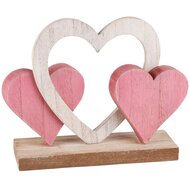Dekoratief | Trio harten op voet, roze/wit, hout, 20x16x6cm | A230683