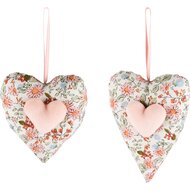 Dekoratief | Hanger hart m/bloemetjes, roze, stof, 8x11cm, set van 2 stuks | A230800
