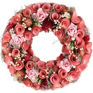 Dekoratief | Krans m/bloemen, roze/groen, pvc/hout, 33x33x7cm | A230805