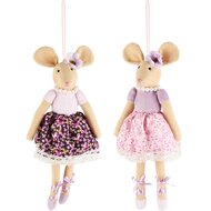 Dekoratief | Hanger muis, roze, stof, 23cm, set van 2 stuks | A230814