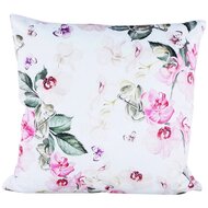 Dekoratief | Kussen wit m/roze bloemen, fluweel, 45x45cm | A234017