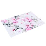 Dekoratief | Tafelloper wit m/roze bloemen, fluweel, 40x138cm | A234018